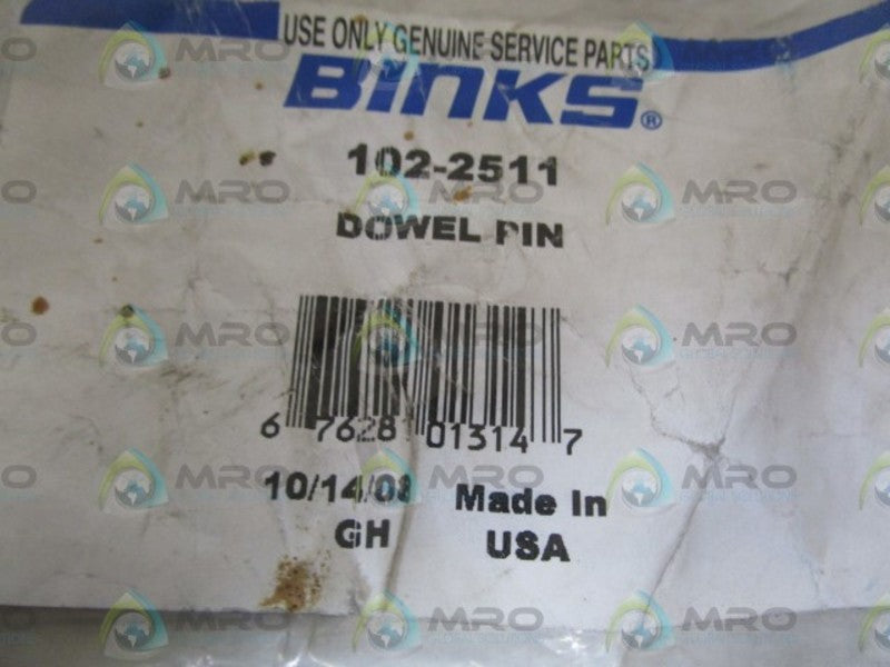 BINKS DOWEL PIN 102-2511  NSNP IN BAG