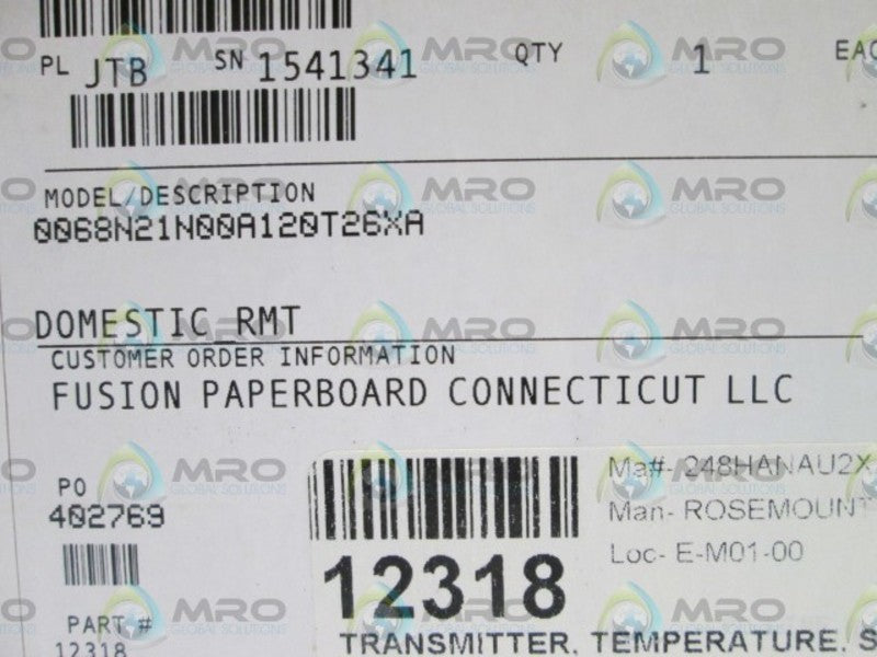 ROSEMOUNT  248HANAU2XAF6 / 0068N21N00A120T26XA NSMP