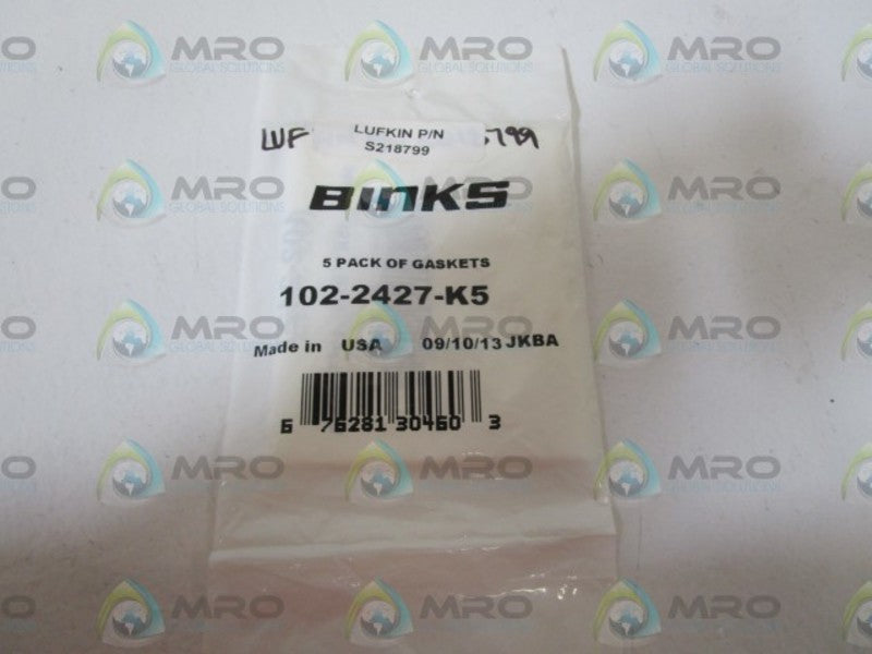 BINKS 5 PACK OF GASKETS 102-2427-K5 * NEW IN FACTORY BAG *