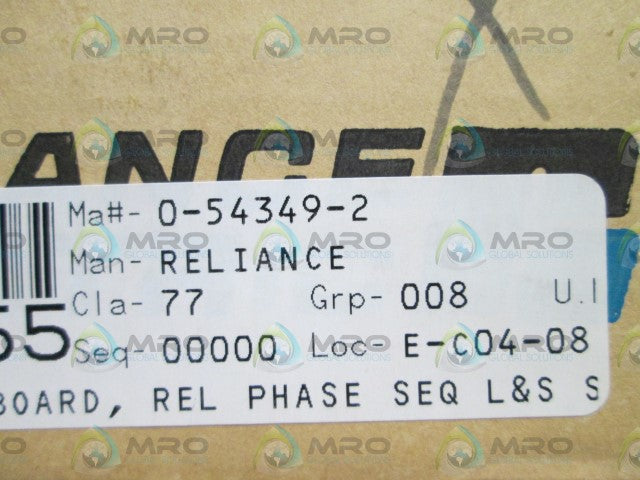 RELIANCE ELECTRIC PC BOARD PHASE SEQUENCER 0-54349-2 *USED*