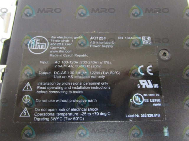 IFM EFECTOR AC1254 INTERFACE POWER SUPPLY *NEW NO BOX*
