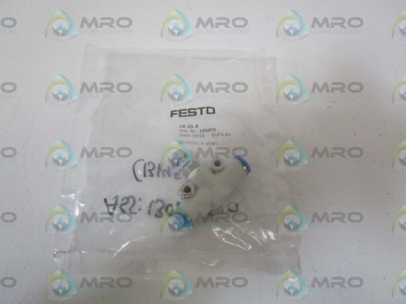 FESTO 193970 ONE-WAY FLOW CONTROL VALVE GR-QS-8 * NEW IN FACTORY BAG *