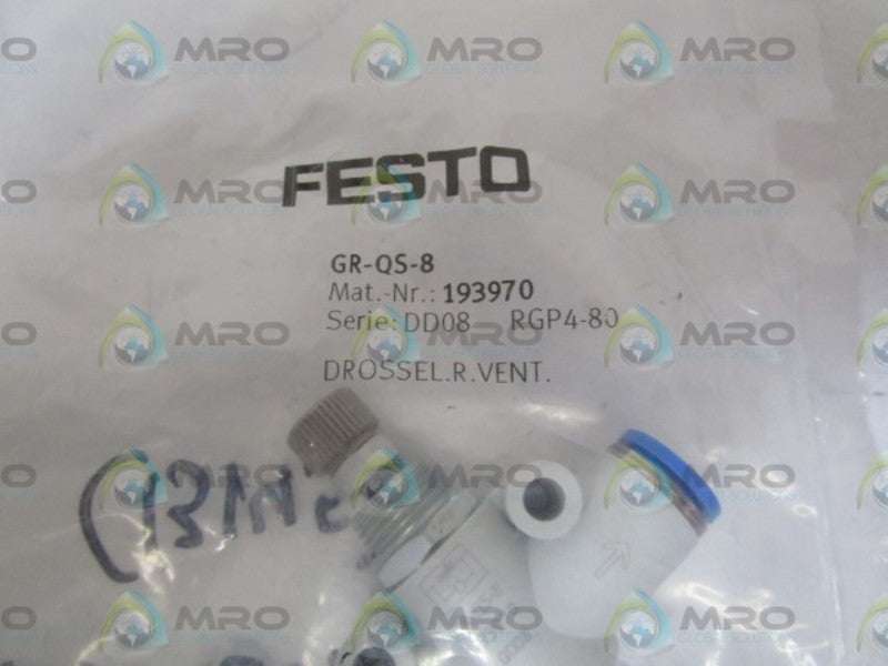 FESTO 193970 ONE-WAY FLOW CONTROL VALVE GR-QS-8 * NEW IN FACTORY BAG *
