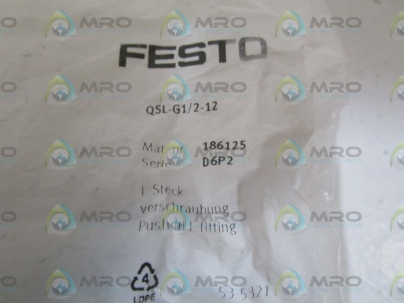 FESTO 186125 PUSH IN L-FITTING QSL-G1/2-12  NSMP