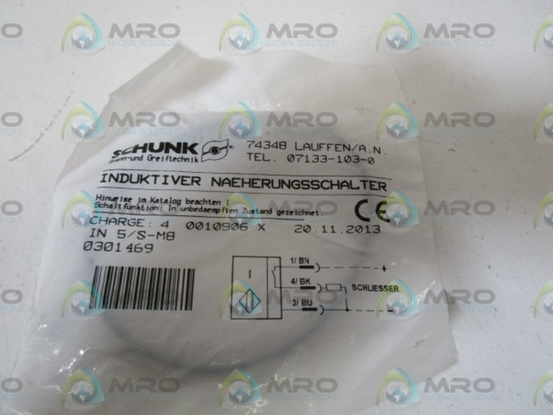 SCHUNK PROXMITY SWITCH IN5/S-M8 * NEW IN FACTORY BAG *