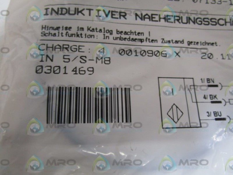 SCHUNK PROXMITY SWITCH IN5/S-M8 * NEW IN FACTORY BAG *