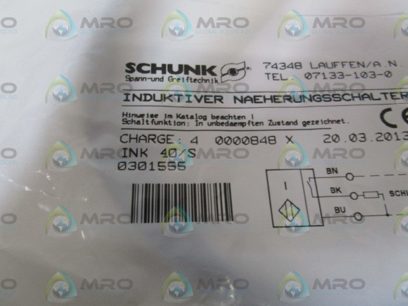 SCHUNK PROXMITY SWITCH INK40/S  NSMP