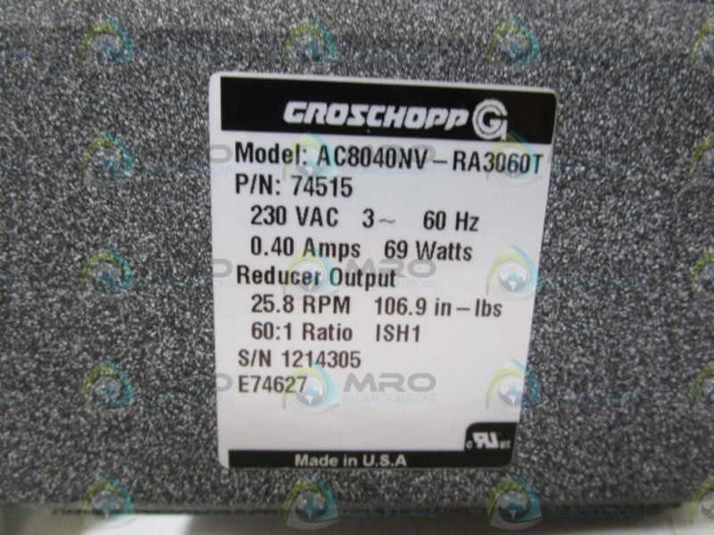 GROSCHOPP MOTOR AC8040NV-RA3060T *NEW NO BOX*