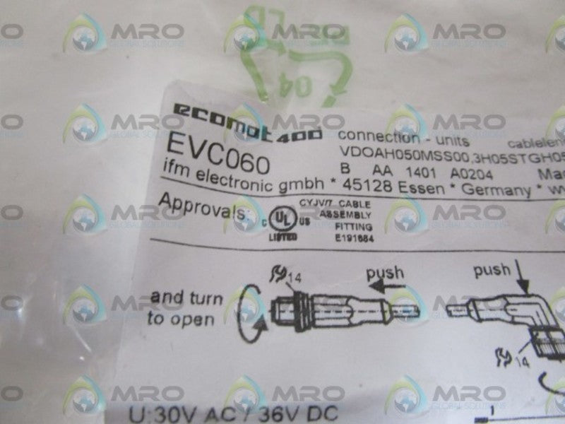 IFM EFECTOR EVC060 CABLE CONNECTOR * NEW IN FACTORY BAG *