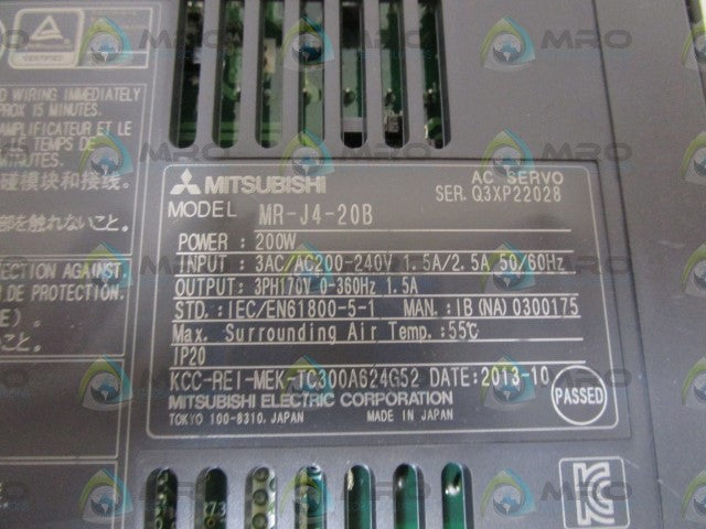 MITSUBISHI AC SERVO AMPLIFIER MR-J4-20B (AS PICTURED) *USED *