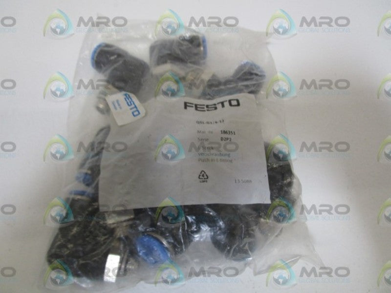 LOT OF 10 FESTO 186351 PUSH-IN L-FITTING QSL-G1/4-12 NSMP