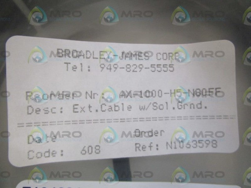 BROADLEY-JAMES CORP. EXT. CABLE W/ SOL. GRND. AX-1000-H5-N80FF * NEW IN BAG *