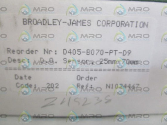BROADLEY-JAMES CORP. D.O. 25MMX70MM SENSOR D405-B070-PT-09 * NEW IN BOX *