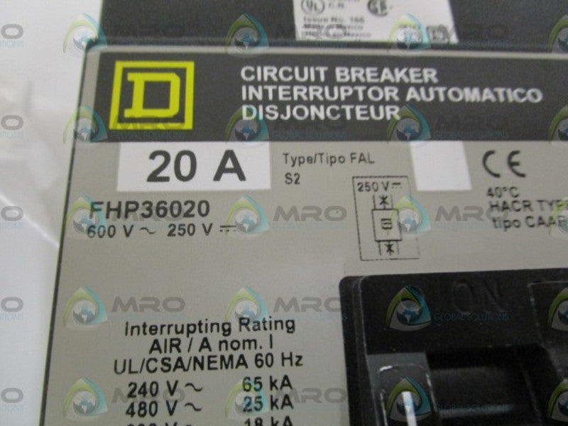 SQUARE D FHP36020 CIRCUIT BREAKER *NEW IN BOX*