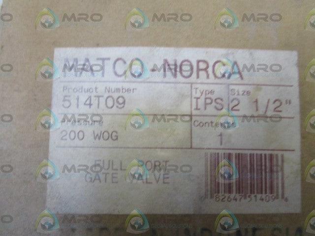 MATCO-NORCA 2-1/2" FULL PORT GATE VALVE 200WOG 514T09 *NEW IN BOX*
