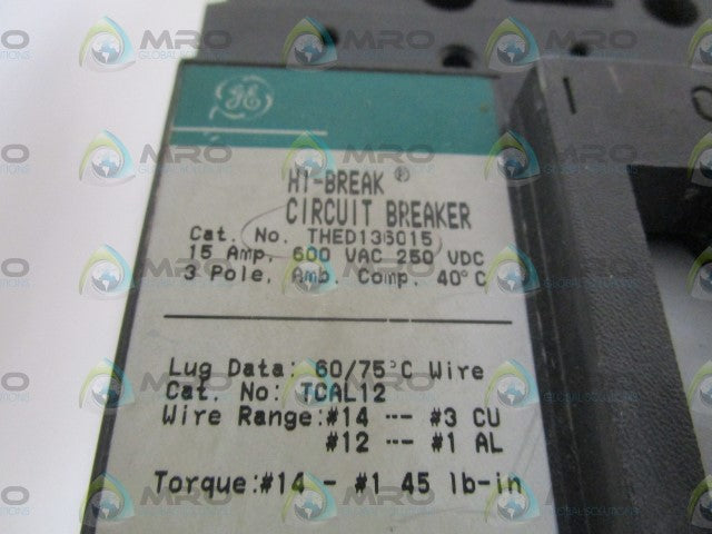 GENERAL ELECTRIC CIRCUIT BREAKER THED136015 (GREY FACE) *USED*