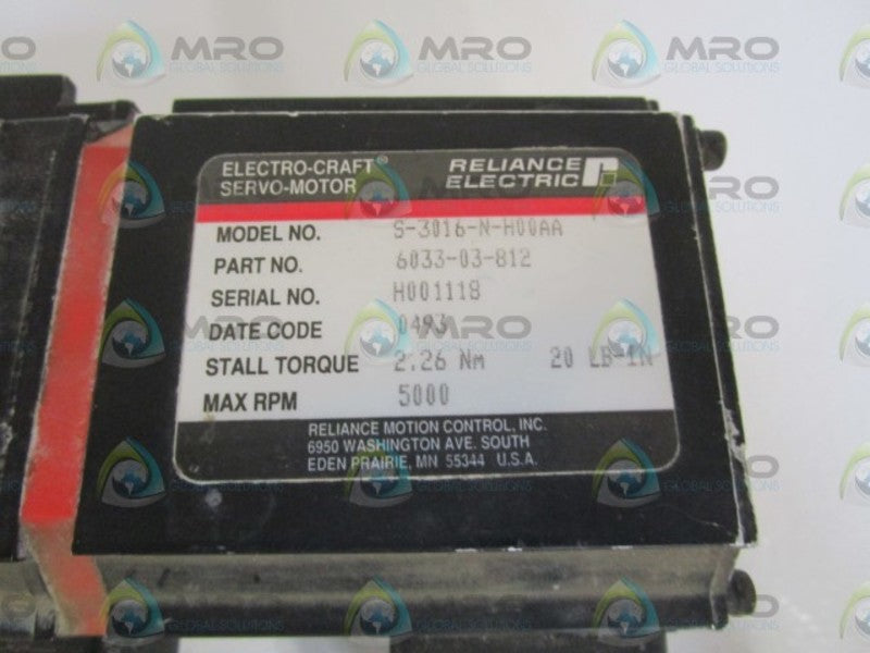 RELIANCE ELECTRIC S-3016-N-H00AA SERVO-MOTOR *USED*