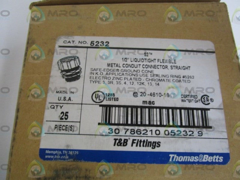 LOT OF 15 THOMAS & BETTS 1/2" CONNECTOR 5232 *NEW IN BOX*