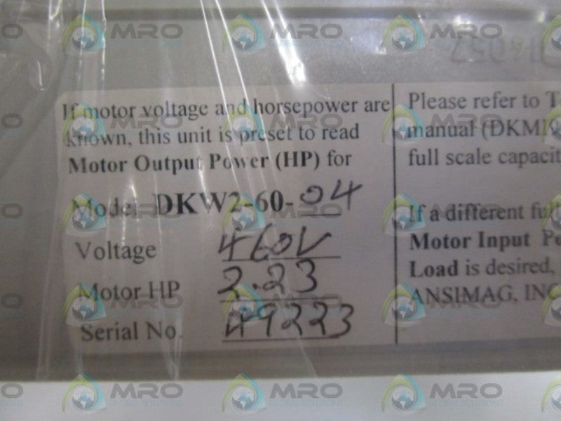 ANSIMAG INC. LOAD CONTROL OPERATOR INTERFACE PANEL DKW2-60-04  NSNP