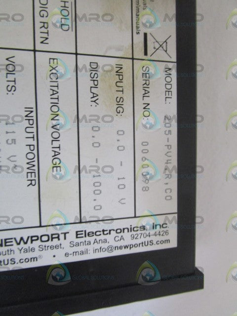 NEWPORT 205-PV4.R, C0 VOLTAGE METER *USED*