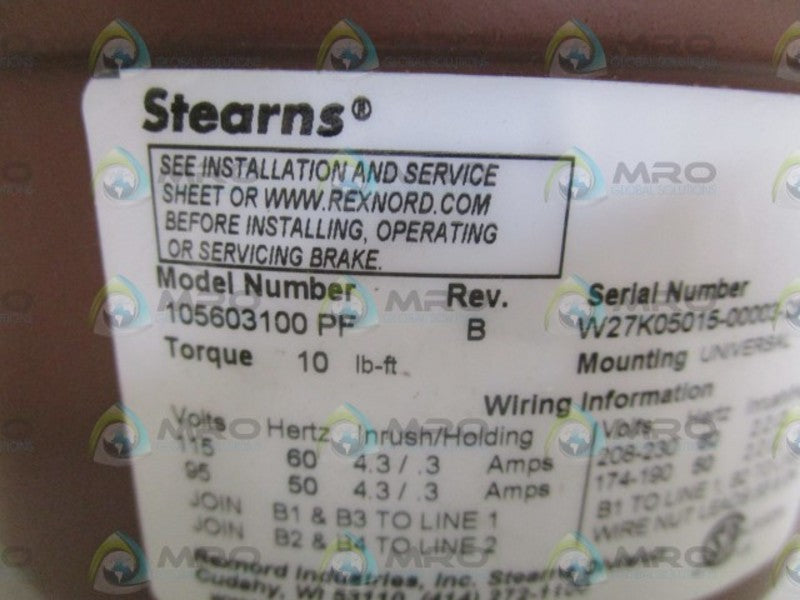 STEARNS MOTOR BRAKE ASSEMBLY 105603100PF  NSMP