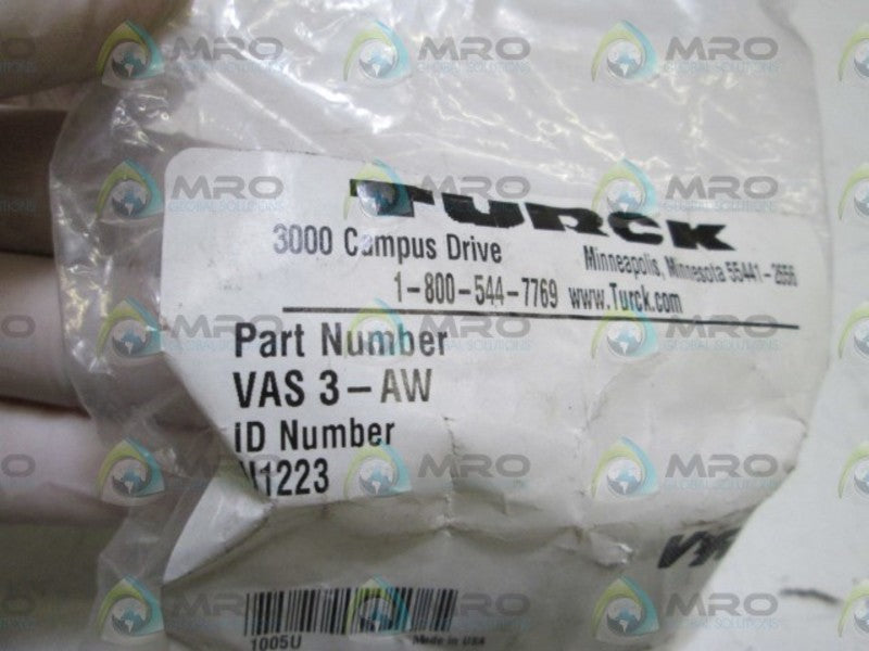 TURCK PLUG/RECEPTACLE VAS3-AW * NEW IN FACTORY BAG *