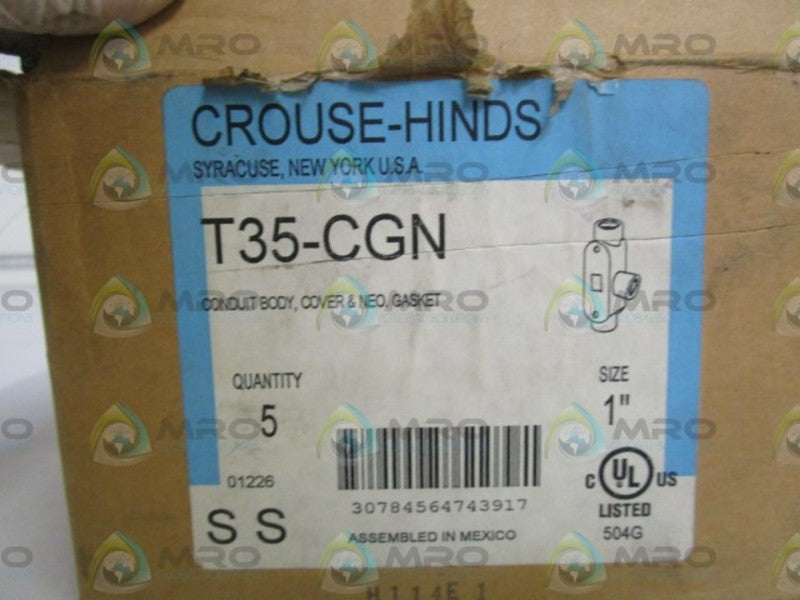 LOT OF 5 CROUSE-HINDS CONDUIT BODY/COVER/GASKET T35-CGN *NEW IN BOX*