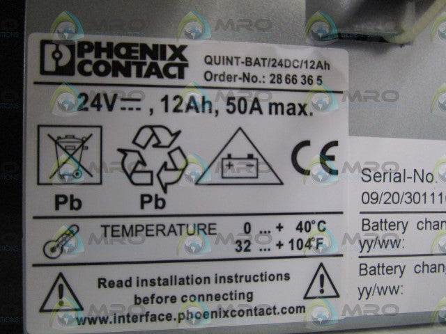 PHOENIX CONTACT BATTERY MODULE QUINT-BAT/24DC/12Ah *NEW IN BOX*