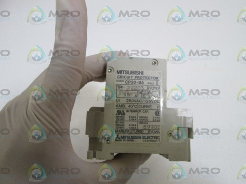 MITSUBISHI CP30-BA-2P-15A CIRCUIT PROTECTOR 15A *USED*