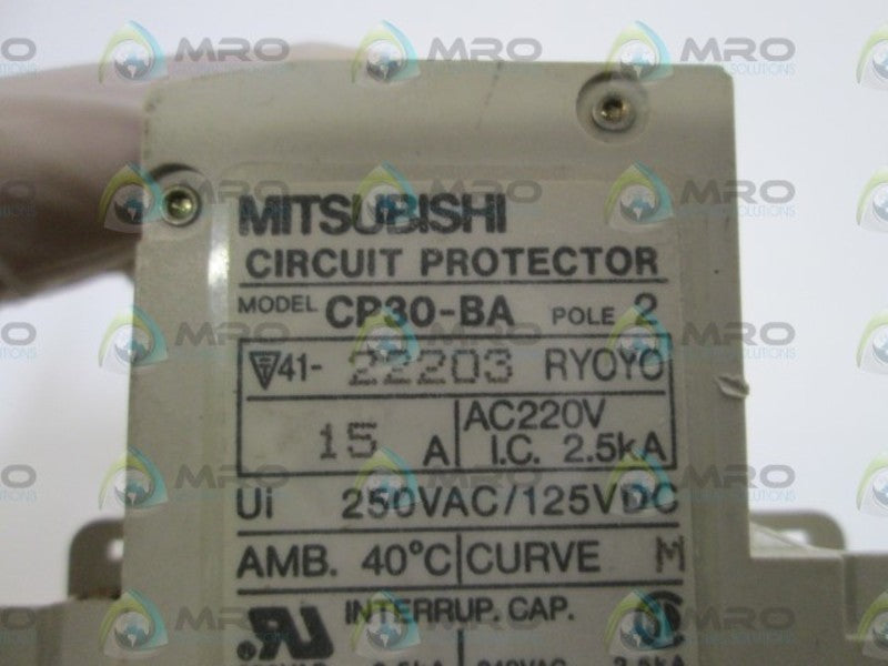 MITSUBISHI CP30-BA-2P-15A CIRCUIT PROTECTOR 15A *USED*