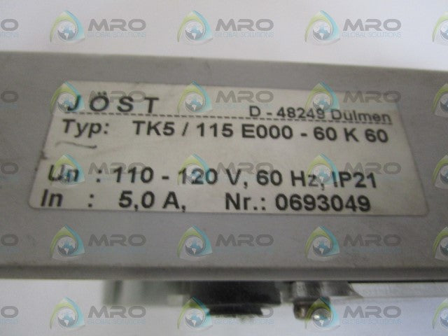 JOST 110/120V POWER SUPPLY TK5/115 E000-60K60 *USED*