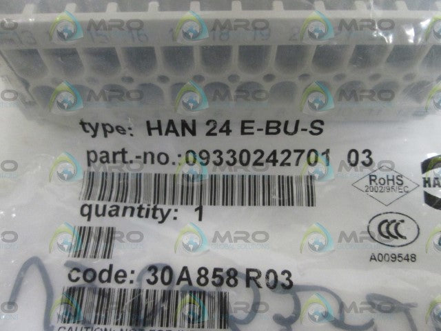 LOT OF 5 HARTING HOUSING CONNECTOR HAN 24 E-BU-S *NEW IN FACTORY BAG*