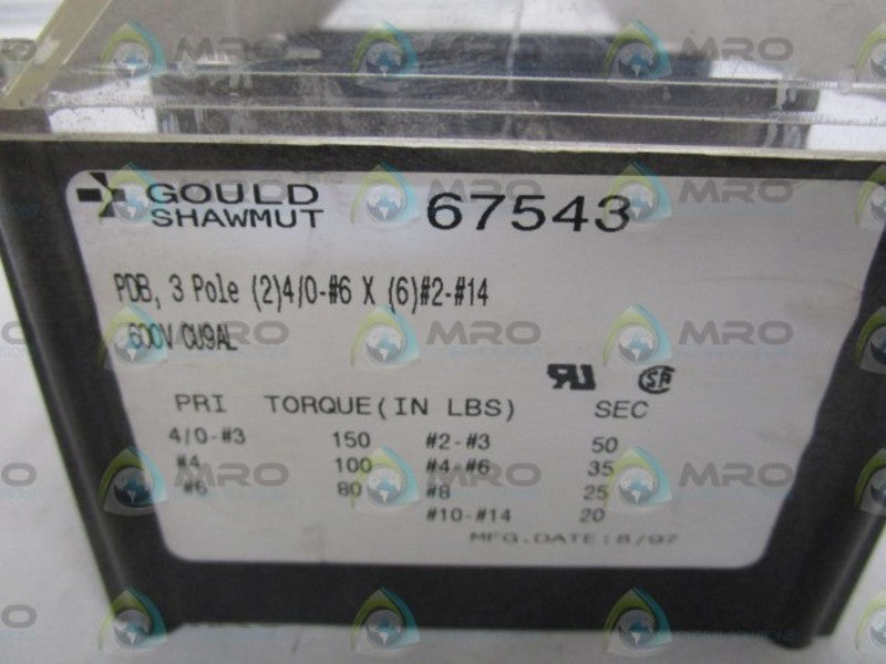 GOULD SHAWMUT POWER DISTRIBUTION BLOCK 67543 *USED*
