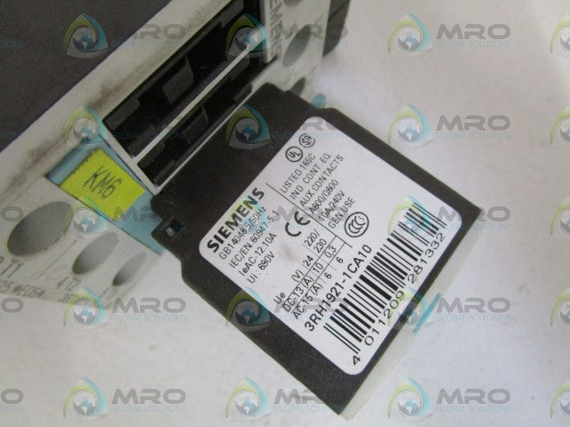 SIEMENS CONTACTOR 3RT1024-1AG20 W/ 3RH1921-1CA10 *USED*