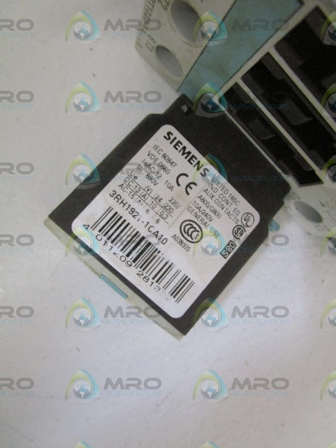 SIEMENS CONTACTOR 3RT1023-1AK60 W/ 3RH1921-1CA10 *USED*