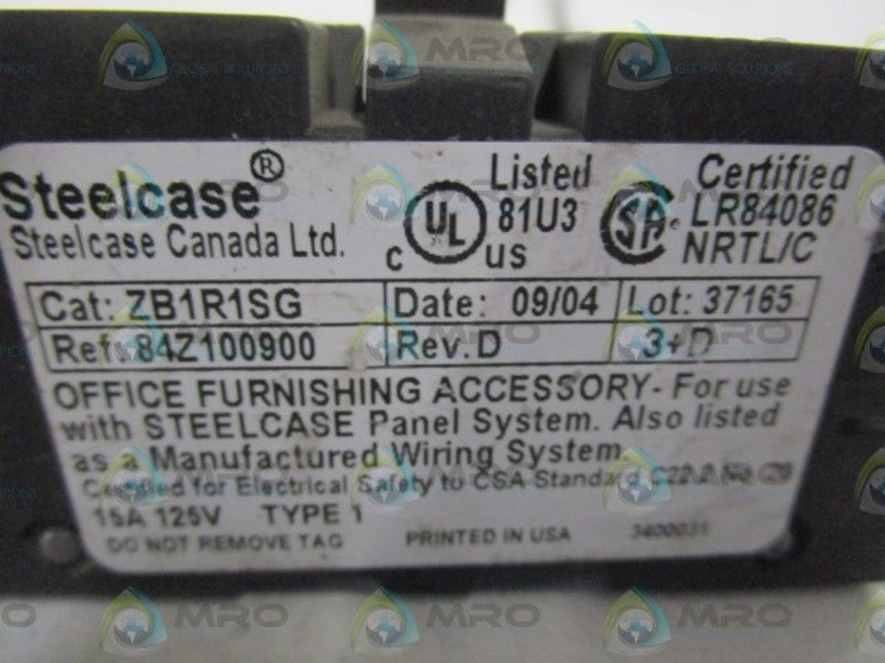 STEELCASE RECEPTACLE ZB1R1SG  UNMP