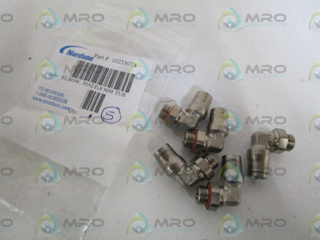 LOT OF 5 NORDSON ELBOW, MALE, 6 MM TUB  1023307A *NEW IN BAG*