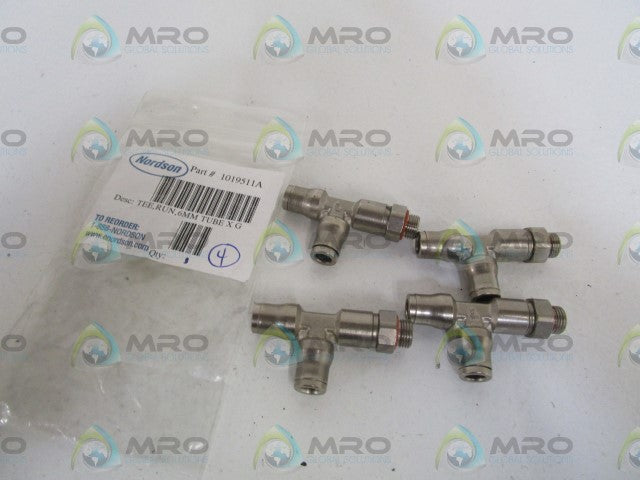 LOT OF 4 NORDSON TEE, RUN, 6MM TUBE X G 1019511A *NEW IN BAG*