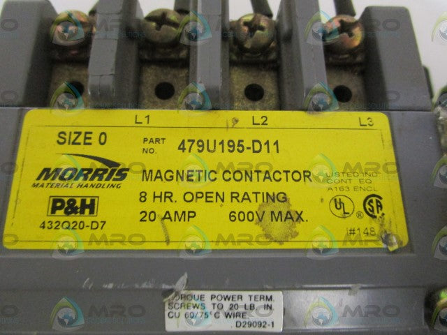 P&H MAGNETIC CONTACTOR 479U195-D11 *USED*