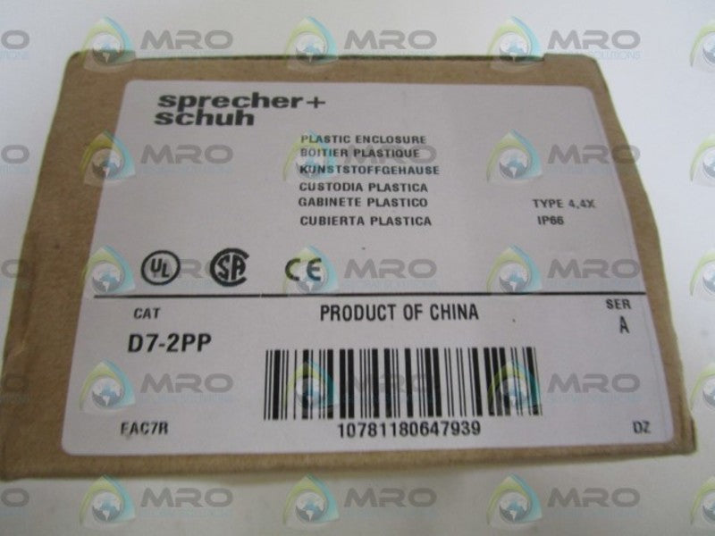 SPRECHER+SCHUH PLASTIC ENCLOSURE D7-2PP *NEW IN BOX*