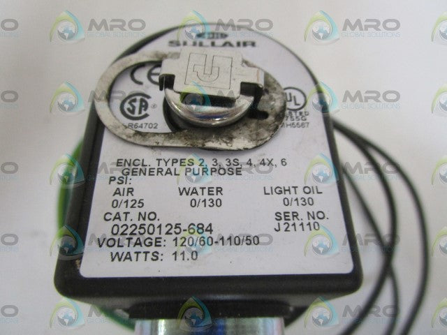 SULLAIR SOLENOID VALVE 02250125-684 *NEW NO BOX*