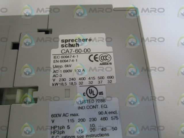 SPRECHER+SCHUH 110V50/120V60HZ CONTACTOR CA7-60-10 *NEW IN BOX*