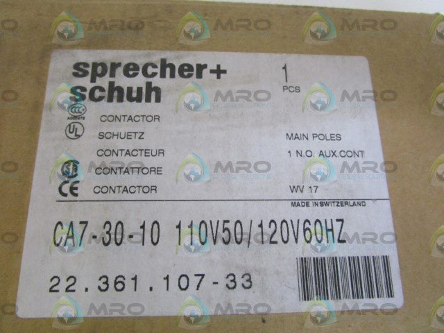 SPRECHER+SCHUH 110V50/120V60HZ CONTACTOR CA7-30-10 *NEW IN BOX*