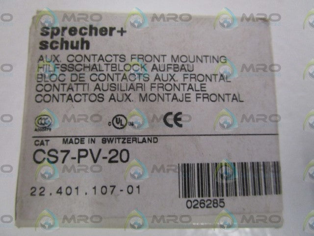 SPRECHER+SCHUH AUXILIARY CONTACT CS7-PV-20 *NEW IN BOX*