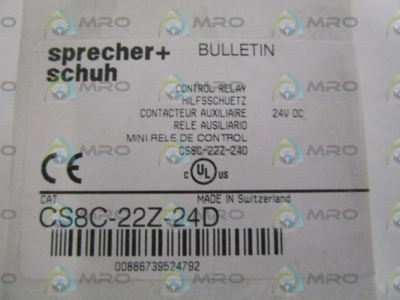 SPRECHER+SCHUH 24VDC CONTROL RELAY CS8C-22Z-24D  SER. B*NEW IN BOX*