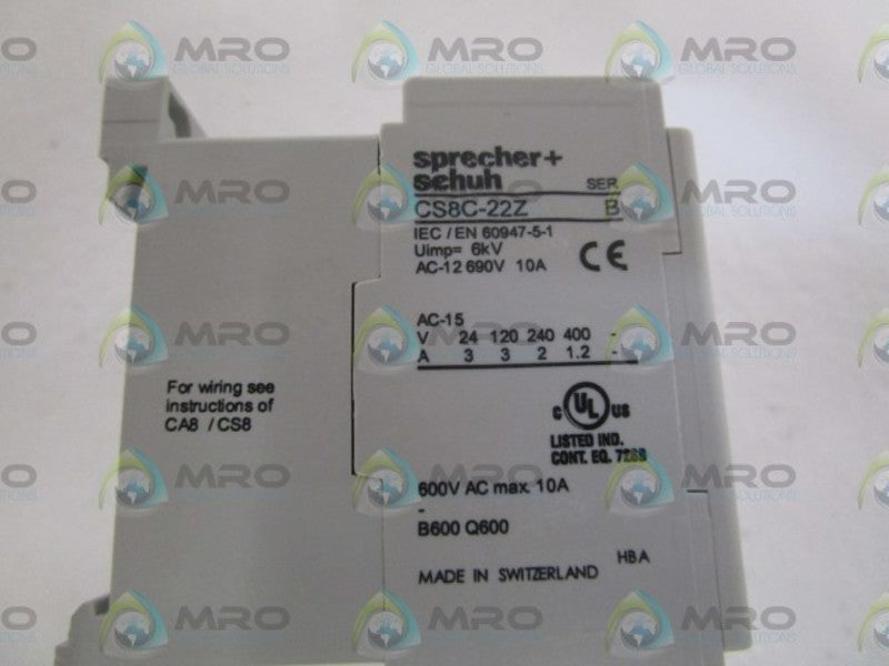 SPRECHER+SCHUH 24VDC CONTROL RELAY CS8C-22Z-24D  SER. B*NEW IN BOX*