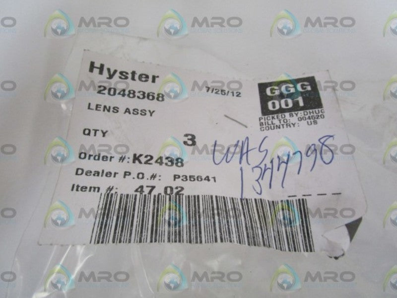 HYSTER LENS ASSEMBLY 2048368 *NEW IN BAG*