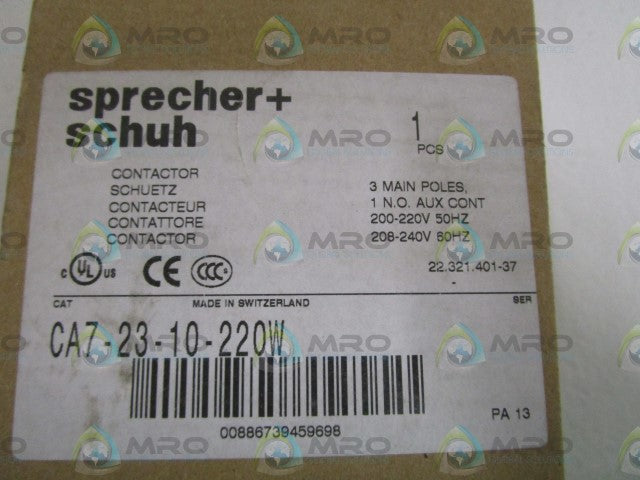 SPRECHER+SCHUH 200-220V/208-240V CONTACTOR CA7-23-10-220W *NEW IN BOX*