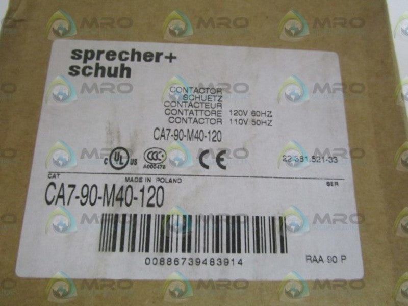 SPRECHER+SCHUH 110/120V CONTACTOR CA7-90-M40-120 *NEW IN BOX*