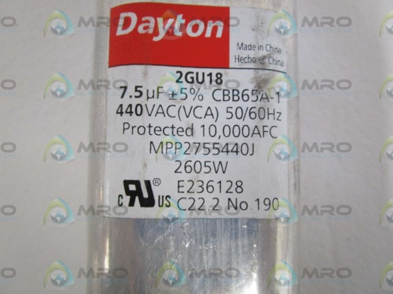 DAYTON 440VAC CAPACITOR 2GU18  NSNP